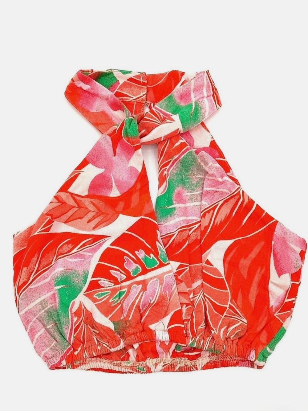 NWT Gianni Bini Orange Monstera Tropical Palm Floral Halter Crop Top (XS)
